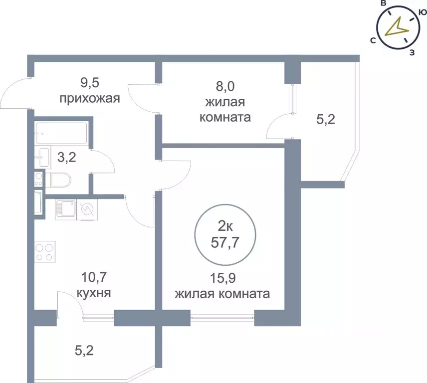 2-к кв. Ханты-Мансийский АО, Сургут тракт Югорский, 52/1 (57.7 м) - Фото 0