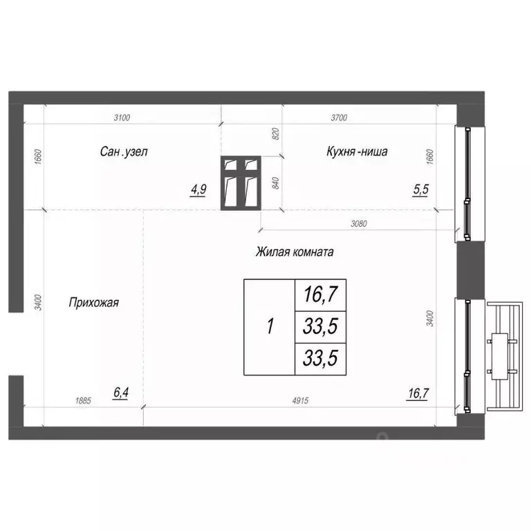 1-к кв. Приморский край, Владивосток ул. Невельского, 4с2 (33.5 м) - Фото 0
