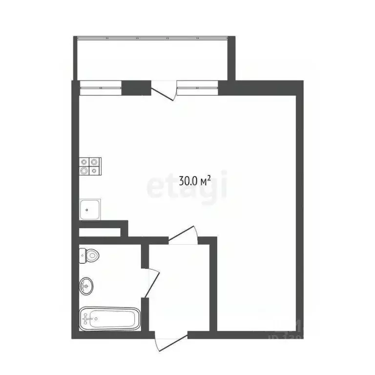 Студия Тюменская область, Тюмень ул. Дмитрия Менделеева, 2 (30.0 м) - Фото 1