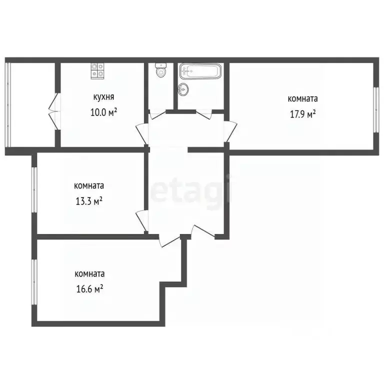 3-к кв. Воронежская область, Воронеж Крымская ул., 3/1 (75.6 м) - Фото 2