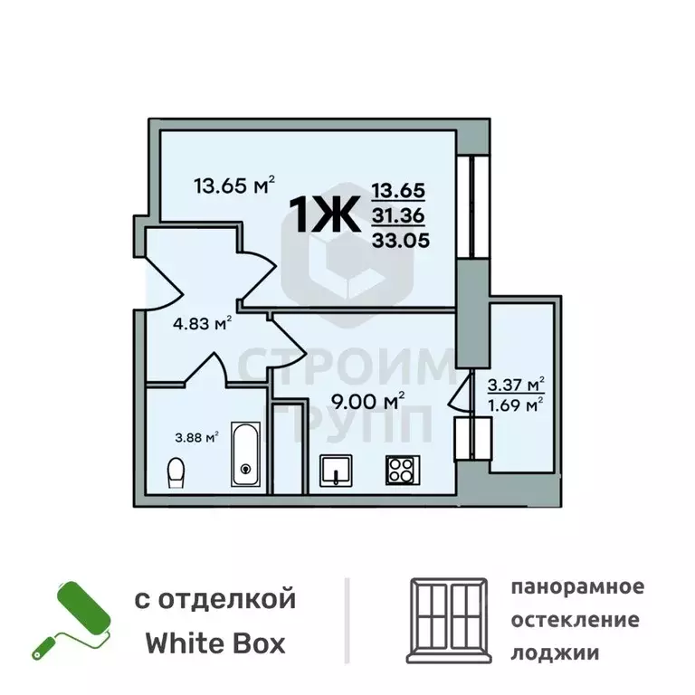 1-к кв. Владимирская область, Владимир ул. Нижняя Дуброва, 49А (33.05 ... - Фото 0