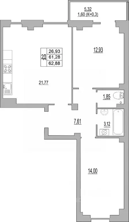 2-к кв. Псковская область, Псков ул. Юности, 32 (62.88 м) - Фото 0