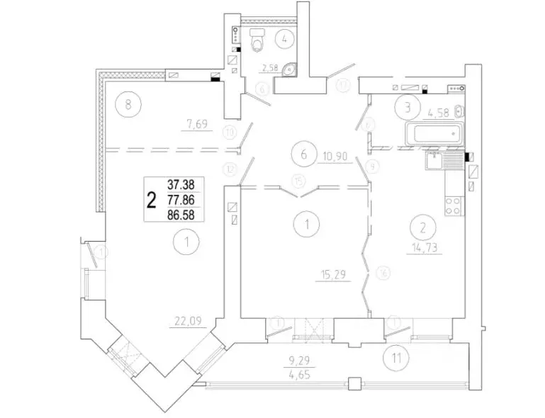 2-к кв. Омская область, Омск Старгород мкр, ул. Нагибина, 44 (86.6 м) - Фото 1