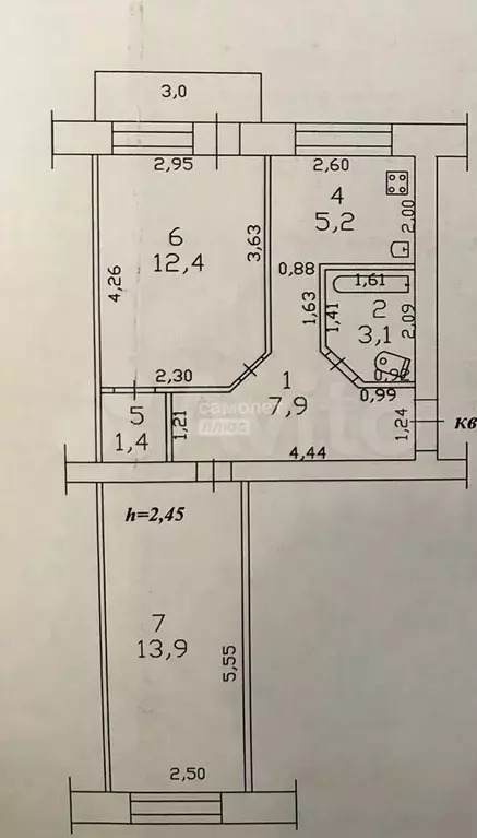 2-к. квартира, 43 м, 5/5 эт. - Фото 0