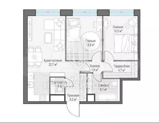 3-к. квартира, 70 м, 2/14 эт. - Фото 0