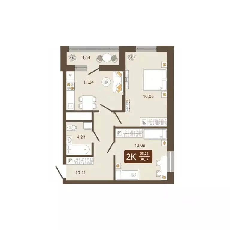 2-к кв. Кемеровская область, Новокузнецк Макеевская ул. (58.22 м) - Фото 2