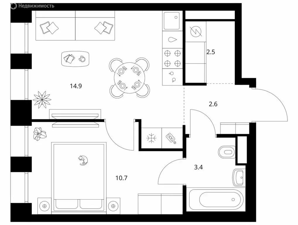 1-комнатная квартира: Москва, улица Маршала Прошлякова, 12к2с1 (34.1 ... - Фото 1