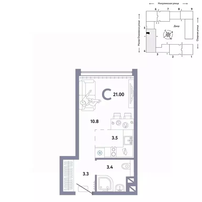 Студия Москва Озерная ул., 42С7 (21.0 м) - Фото 0