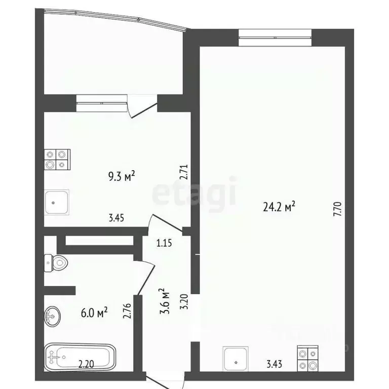 1-к кв. Тюменская область, Тюмень ул. Московский Тракт, 150 (43.7 м) - Фото 2