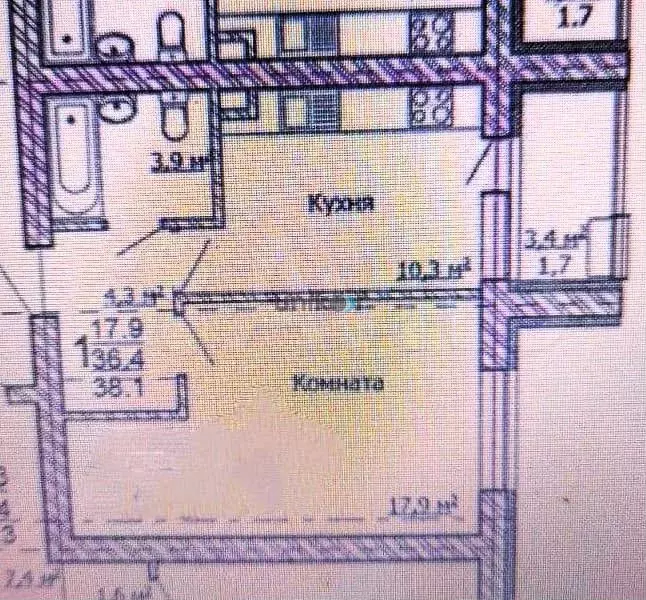 1-к. квартира, 36,6 м, 3/4 эт. - Фото 0