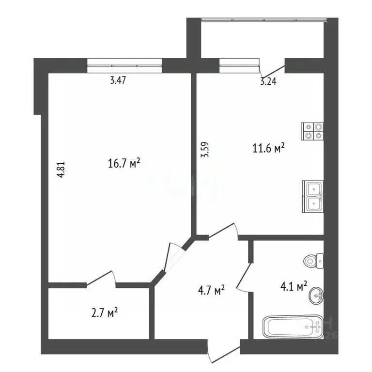 1-к кв. Калужская область, Калуга ул. Гурьянова, 69 (43.0 м) - Фото 2