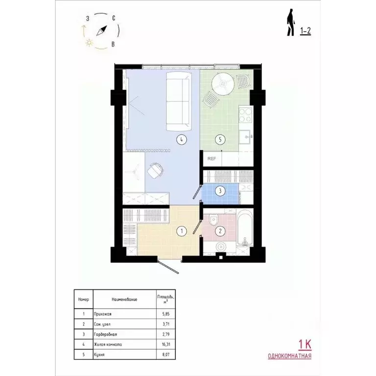 1-к кв. Приморский край, Владивосток Острогорный жилой комплекс (37.36 ... - Фото 1