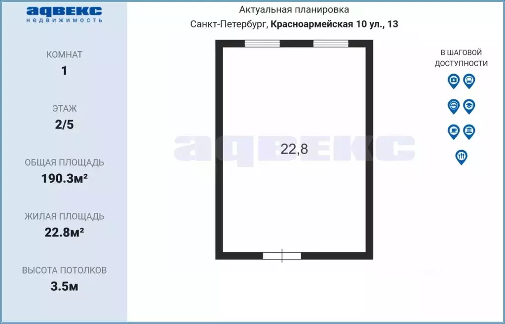 Комната Санкт-Петербург 10-я Красноармейская ул., 13 (22.8 м) - Фото 1