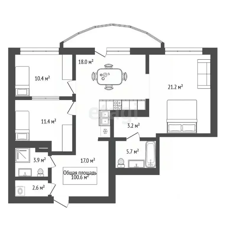 3-к кв. Новосибирская область, Новосибирск ул. Чаплыгина, 93 (100.6 м) - Фото 1