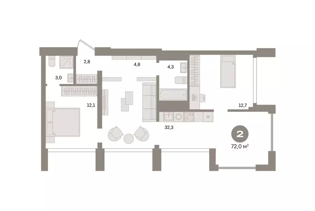 2-комнатная квартира: Екатеринбург, улица Советских Женщин (72 м) - Фото 2
