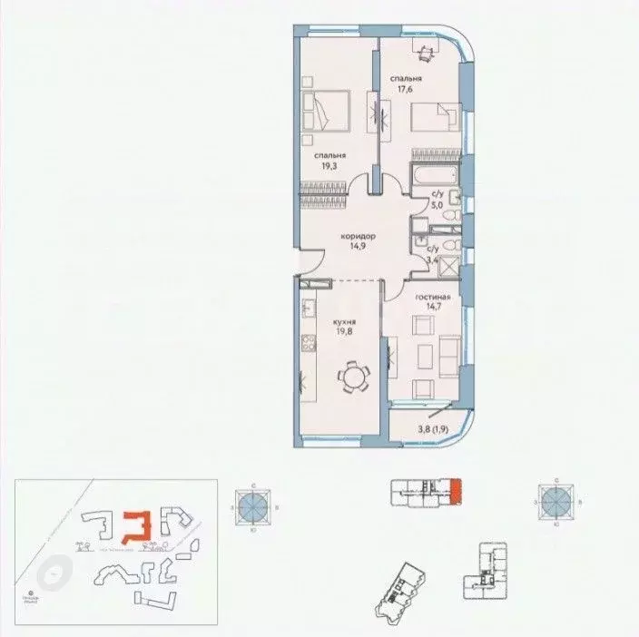3-к кв. Москва ул. Крузенштерна, 4 (95.1 м) - Фото 1