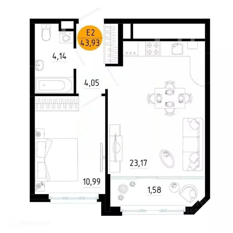1-к кв. Рязанская область, Рязань ул. Земнухова, 2 (43.93 м) - Фото 0