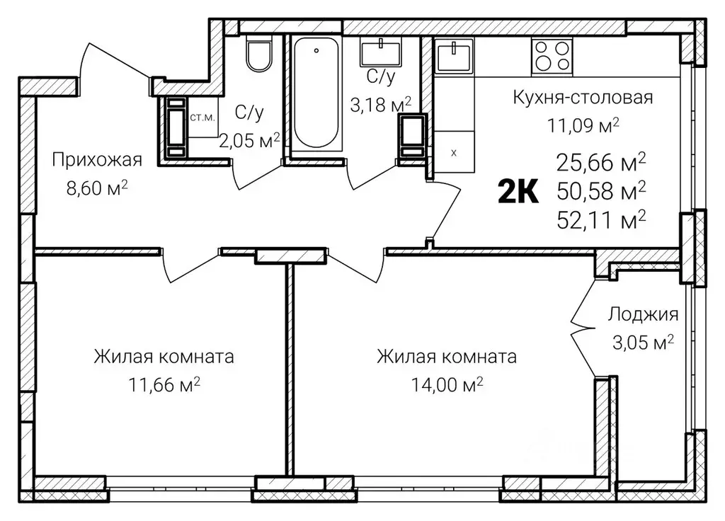 2-к кв. Нижегородская область, Нижний Новгород Ярмарка мкр,  (52.11 м) - Фото 1