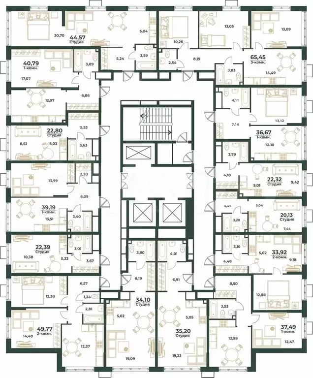 1-к. квартира, 40,8 м, 22/24 эт. - Фото 1