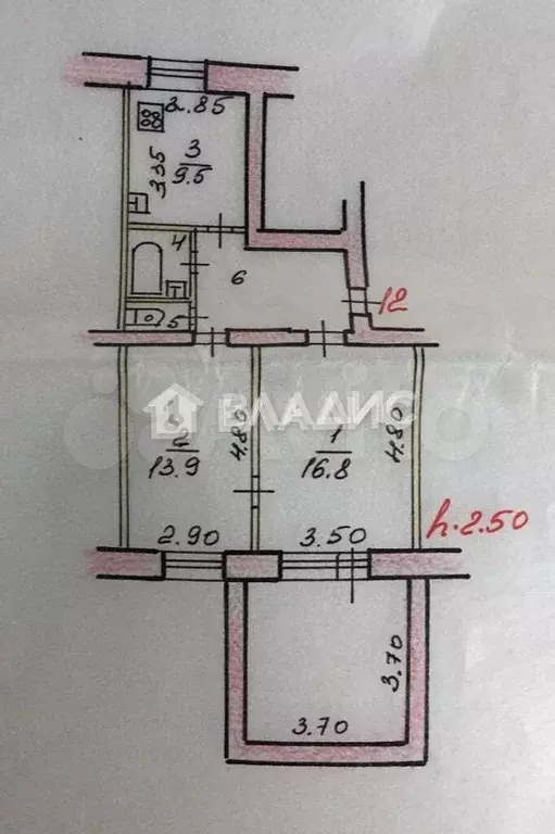 2-к. квартира, 51,6 м, 1/5 эт. - Фото 0