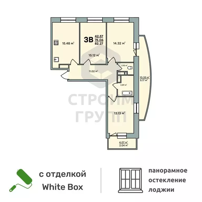 3-комнатная квартира: Владимир, улица Нижняя Дуброва, 49А (82.27 м) - Фото 0
