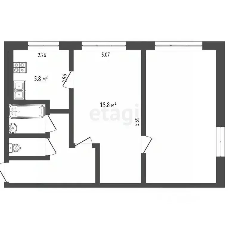 2-к кв. Челябинская область, Челябинск ул. Сулимова, 98 (46.9 м) - Фото 2