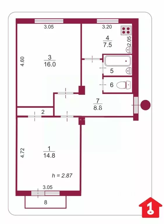 2-к кв. Омская область, Омск Полковая ул., 41 (52.2 м) - Фото 1