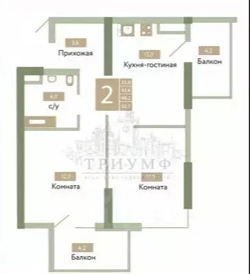 2-к кв. Крым, Симферополь ул. Киевская, 177В (52.0 м) - Фото 1