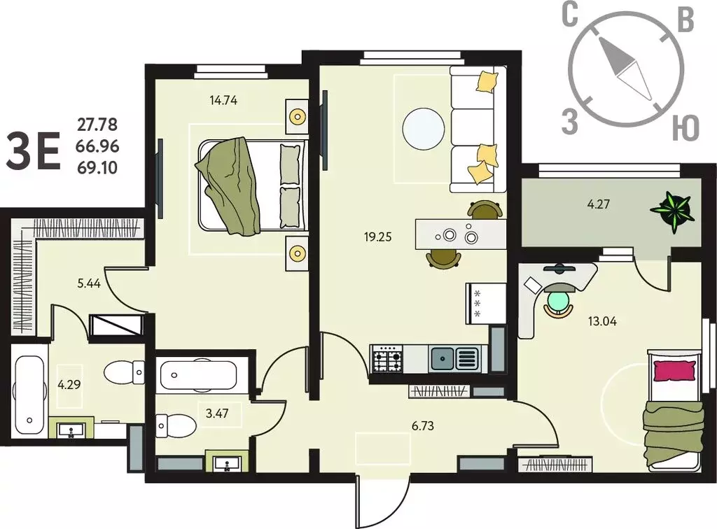 2-комнатная квартира: Курск, улица Энгельса, 115/6 (69.1 м) - Фото 0