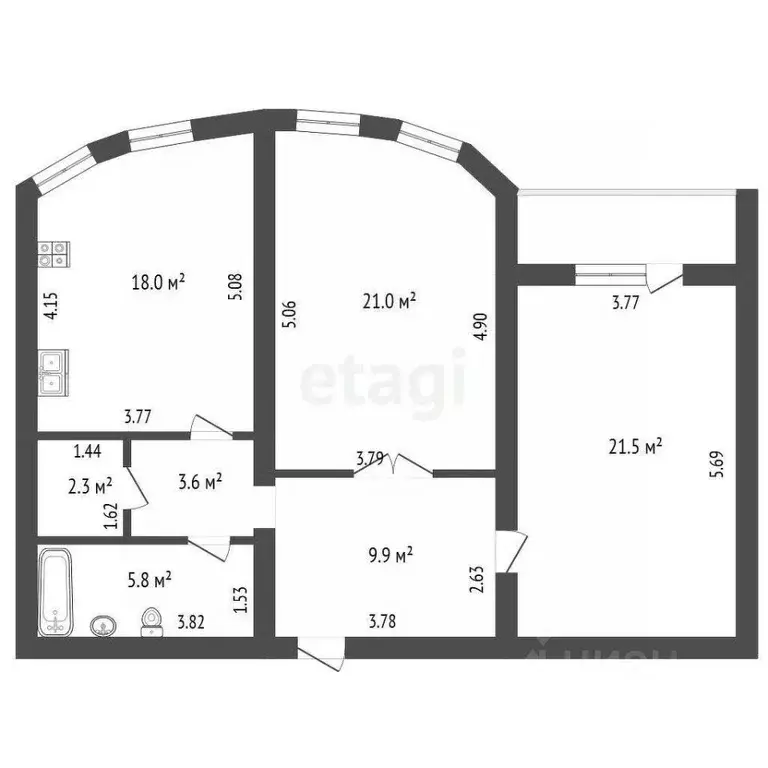 2-к кв. Костромская область, Кострома ул. Стопани, 42 (82.1 м) - Фото 2