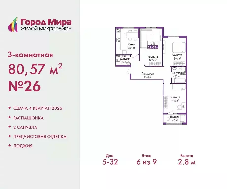 3-к кв. Крым, Симферополь ул. Батурина (80.57 м) - Фото 0