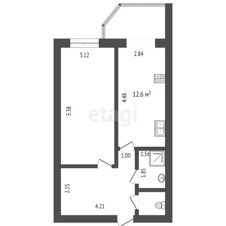 1-комнатная квартира: Тюмень, улица Мельникайте, 138а (44 м) - Фото 2