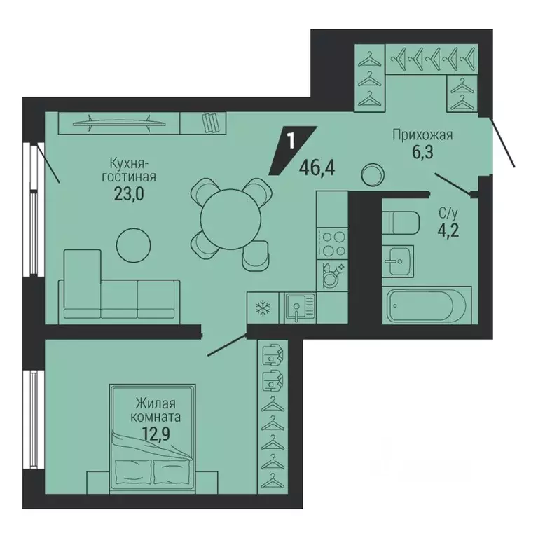 1-к кв. Свердловская область, Екатеринбург Эльмаш жилрайон, К100 жилой ... - Фото 2