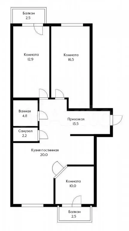 3-к. квартира, 80 м, 2/3 эт. - Фото 0