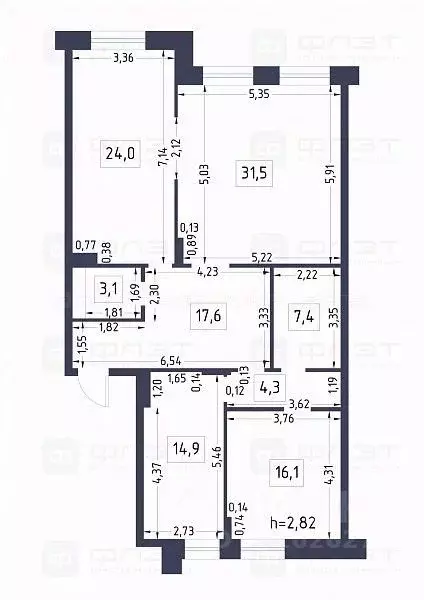 3-к кв. Татарстан, Казань ул. Калинина, 60 (118.9 м) - Фото 1