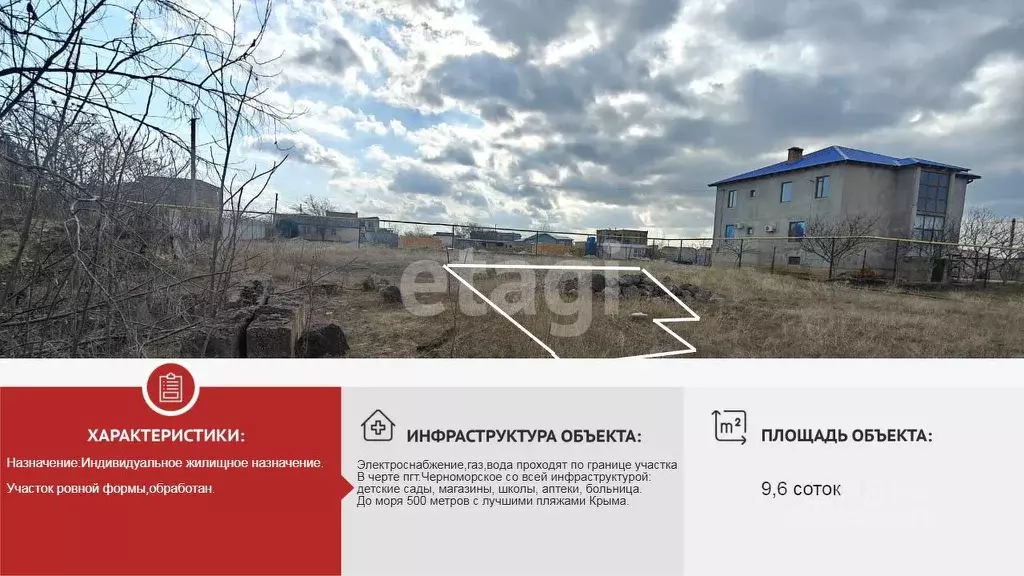 Участок в Крым, Черноморское пгт, Бриз СНТ  (9.6 сот.) - Фото 1