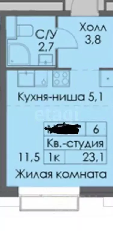 Студия Татарстан, Казань Сиберово жилой комплекс (23.1 м) - Фото 1