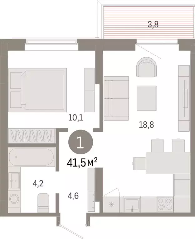 1-комнатная квартира: Омск, Кировский округ (41.47 м) - Фото 1