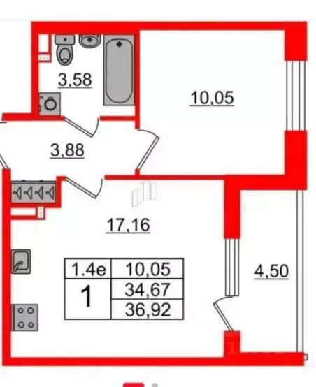 1-к кв. Санкт-Петербург Пулковское ш., 23 (34.67 м) - Фото 1