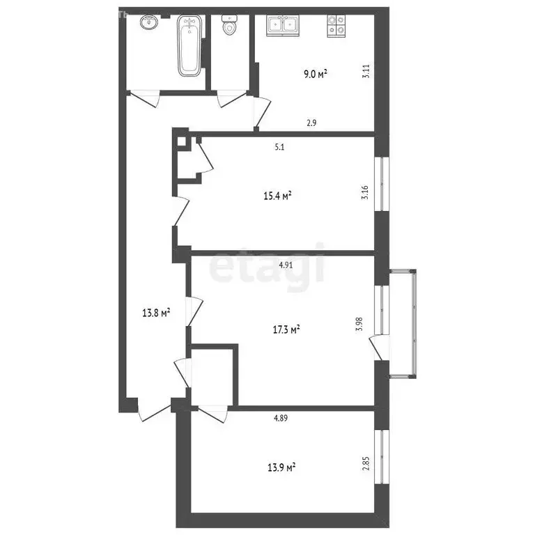 3-комнатная квартира: Пермь, улица Чкалова, 48 (78.1 м) - Фото 1