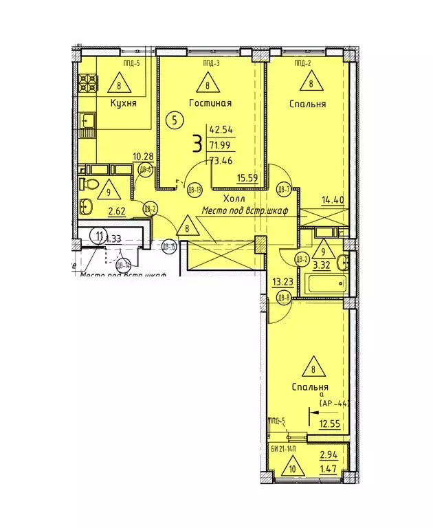 3-комнатная квартира: Пенза, улица Генерала Глазунова, 11 (73.46 м) - Фото 1