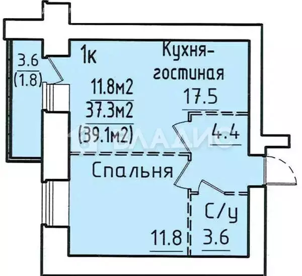 1-комнатная квартира: Вологда, улица Гагарина, 80Ак2 (39.1 м) - Фото 0