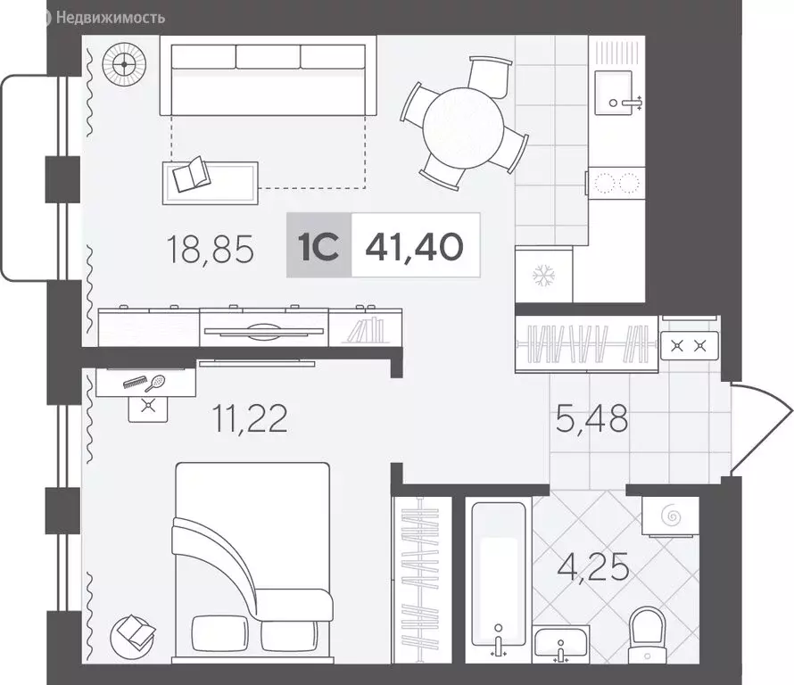 1-комнатная квартира: Тюмень, улица Василия Малкова, 12 (39.8 м) - Фото 1