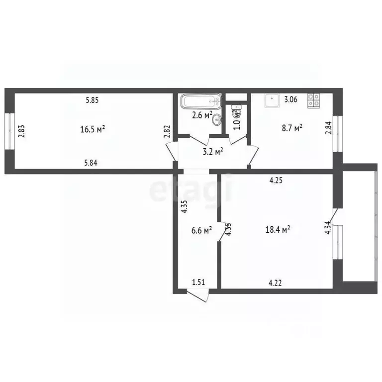 2-к кв. Челябинская область, Челябинск ул. Лобырина, 5 (57.0 м) - Фото 1