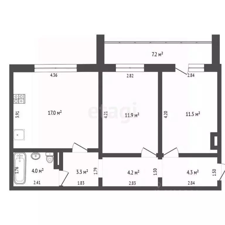 2-к кв. Тюменская область, Тюмень ул. Алматинская, 12 (64.0 м) - Фото 1
