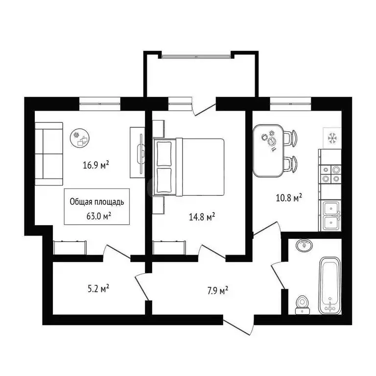 2-комнатная квартира: Новосибирск, улица Николаева, 18 (63 м) - Фото 0