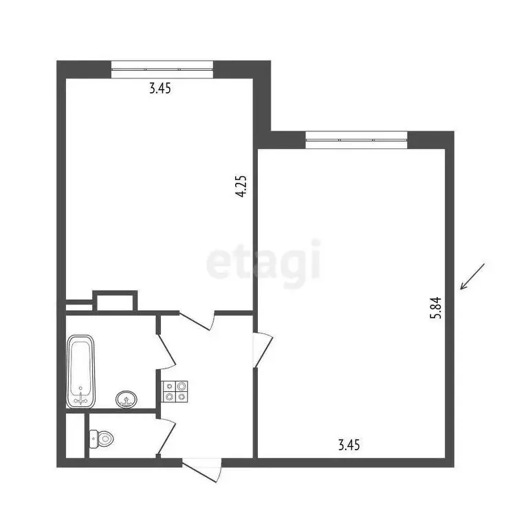 1к в 2-комнатной квартире (20.1 м) - Фото 1