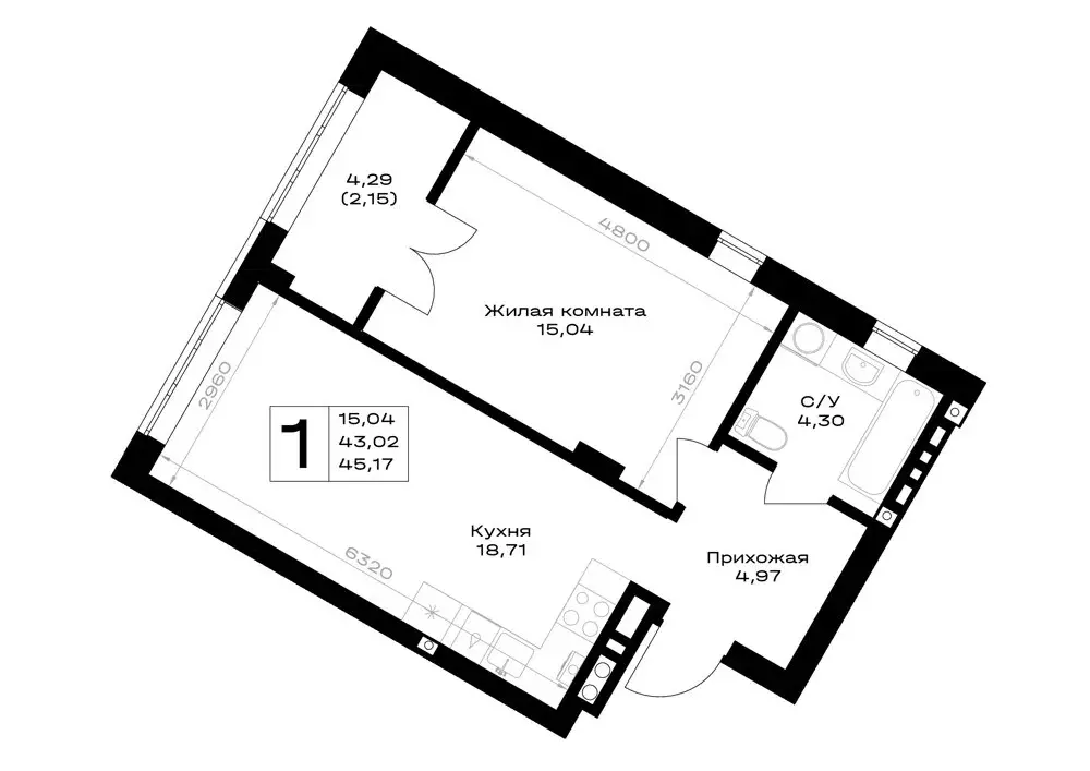 1-комнатная квартира: Гурьевск, жилой комплекс Включи (45.17 м) - Фото 1