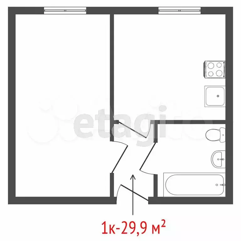 1-к. квартира, 30 м, 2/5 эт. - Фото 0
