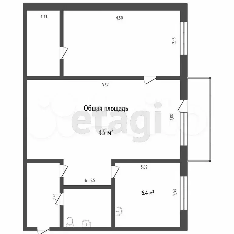 2-к. квартира, 45 м, 2/5 эт. - Фото 0